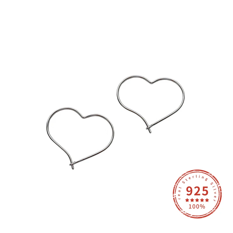 100% Real 925 Sterling Silver Simple Versatile Hollow Heart-shaped Earrings Fine Jewelry Ethnic Bijoux Best Gift WDE077 | Украшения и