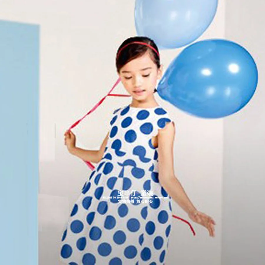 French European style girls cotton dress summer thin blue round | Детская одежда и обувь