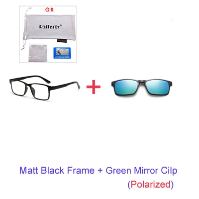 1Frame Green Cilp Ralferty, магнитные солнцезащитные очки, мужские, поляризационные, на застежке, очки для женщин, квадратные очки TR90, UV400, 3D оптические оправы, 7 в 1, Oculos A2247 - Цвет линз: 1Frame Green Cilp
