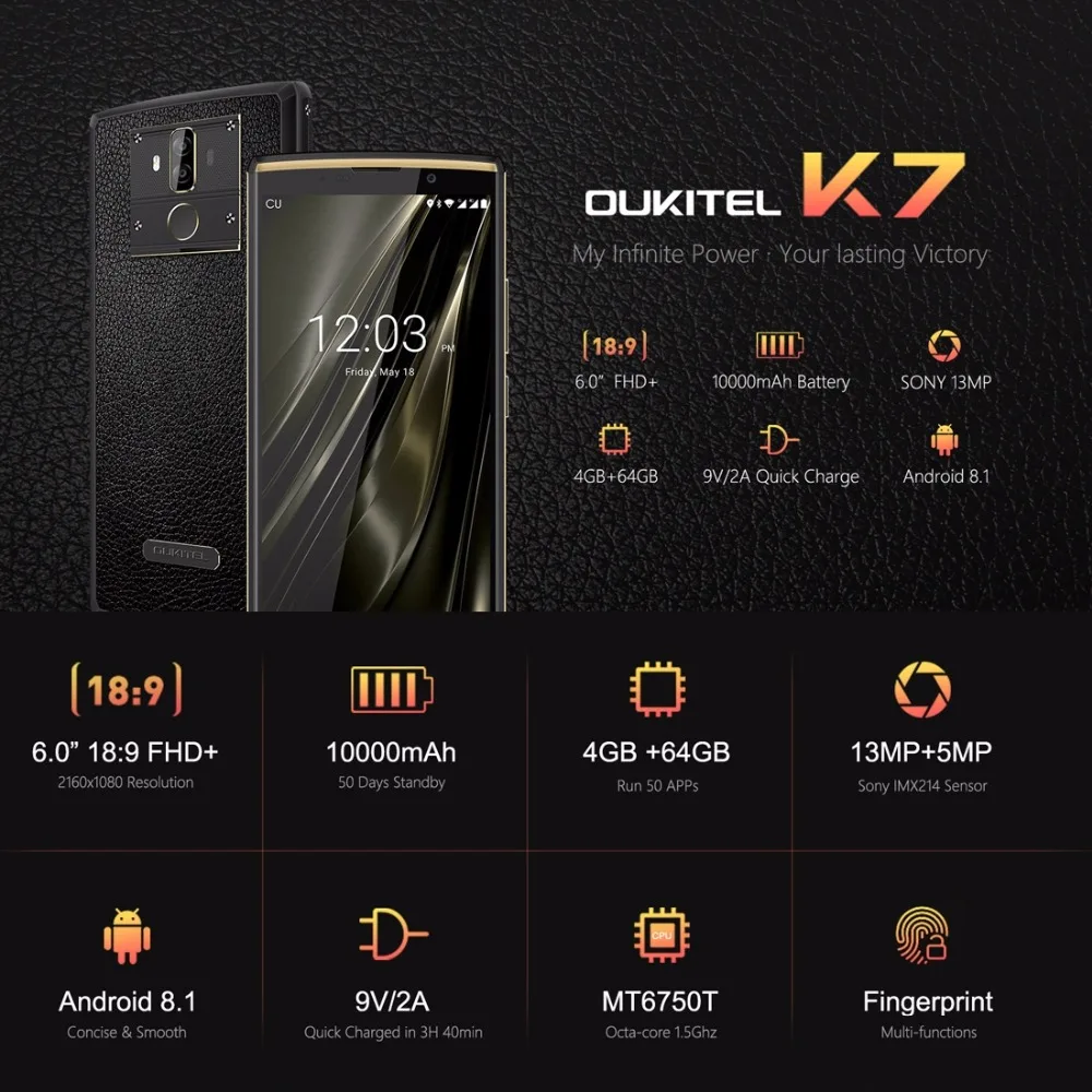 Oukitel K7 6 0 &quot18:9 Дисплей мобильного телефона Android 8 1 4G Оперативная память 64G