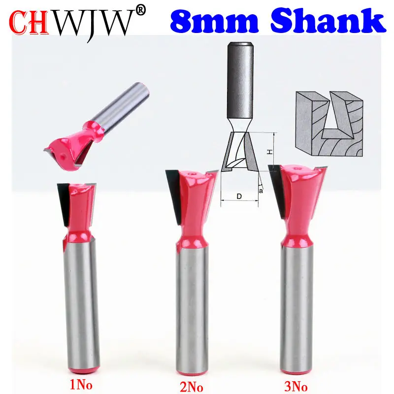 3pcs/set High Quality Industry Standard 8mm shank Dovetail Router Bit Cutter wood working