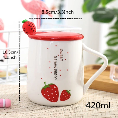 2 Strawberry VILEAD 420 мл керамическая кружка клубника с крышкой милые фрукты креативные маленькие свежие бизнес офисные чашки для молока студенческие Подарочные бутылки для воды - Цвет: 2 Strawberry