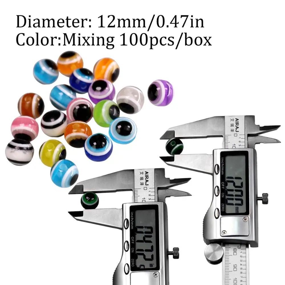 100pcs 12mm 1 коробка, 6 мм, 8 мм, 10 мм, 12 мм, бусины для рыболовных глаз, рыбий глаз Carolina Rigs, налоговые установки, DIY комплект, приманка для ловли окуня, снасти с коробкой - Цвет: 100pcs 12mm