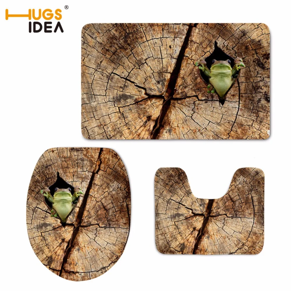 

HUGSIDEA Toilet WC Non-slip Carpet Creative Green Leaves Prints Bathroom 3PCS Set Area Rugs 3D Owl Home Hotel Decor Soft Pads