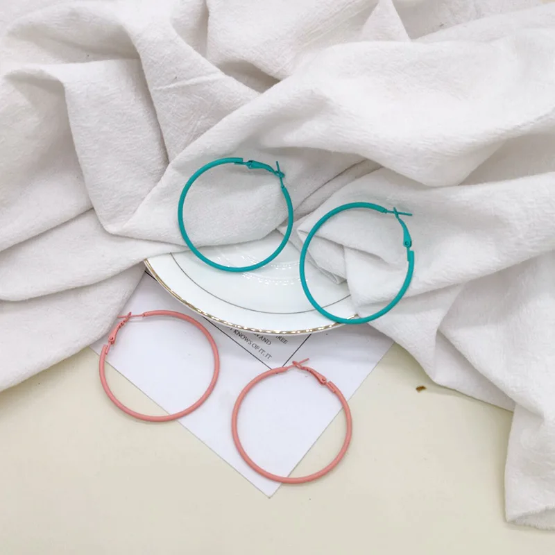 Корейские модные летние популярные цветные большие круглые серьги кольца