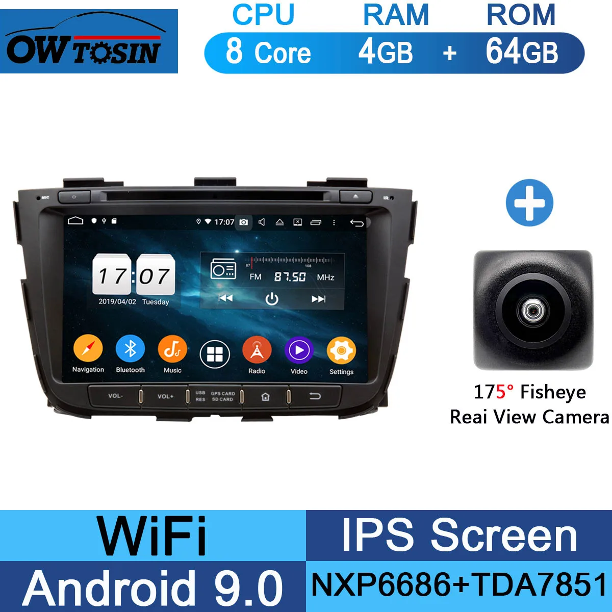 64G Fisheye Camera " ips Восьмиядерный 4 Гб ОЗУ+ 64 Гб ПЗУ Android 9,0 Автомобильный DVD Радио gps Navi для Kia Sorento 2012 2013 DSP CarPlay Parrot BT - Цвет: 64G Fisheye Camera