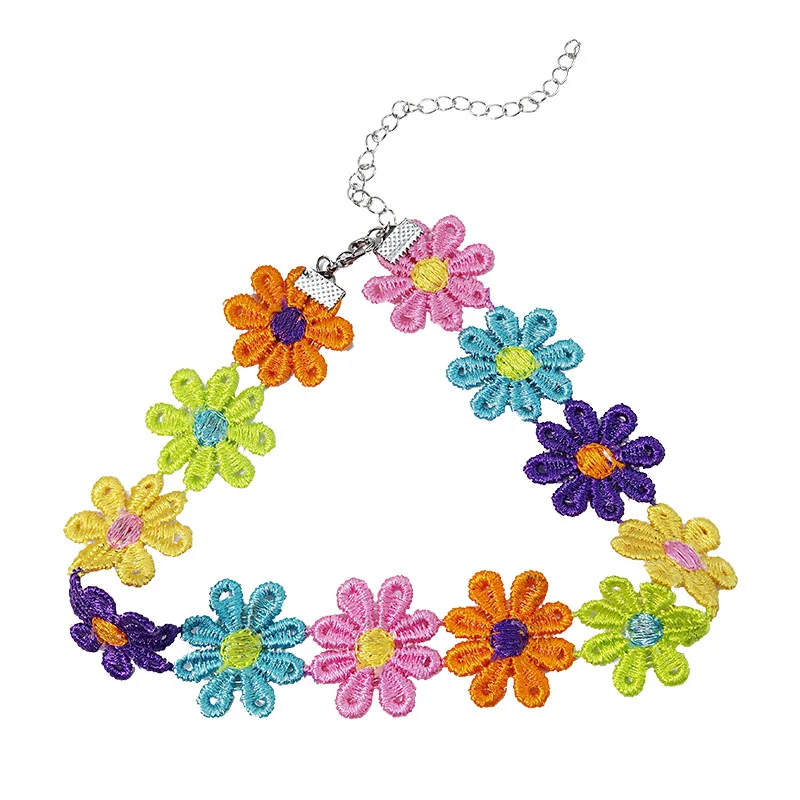 New Multicolor Sunflower Chokers Necklaces for Women Girl Lace Jewelry Daisy Flower Choker Lover Gift Chain Jewellery Fashion | Украшения и