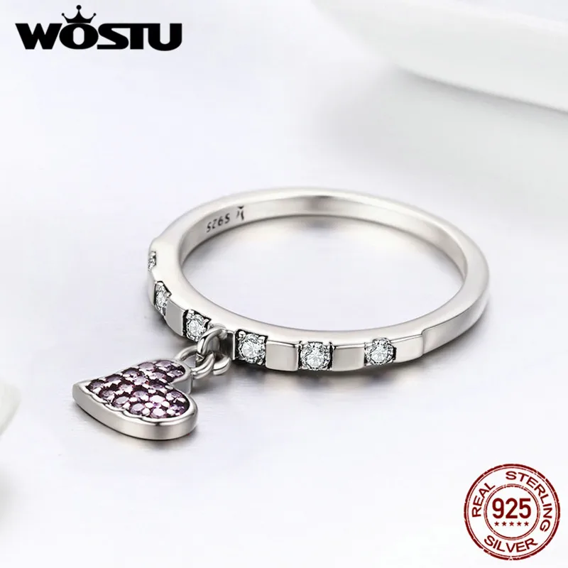 WOSTU, Коллекция года, чистое 925 пробы серебро, серия недели, розовый кубический циркон, подвеска в виде сердца, кольца на палец в пятницу, для женщин, хорошее ювелирное изделие, BKR270