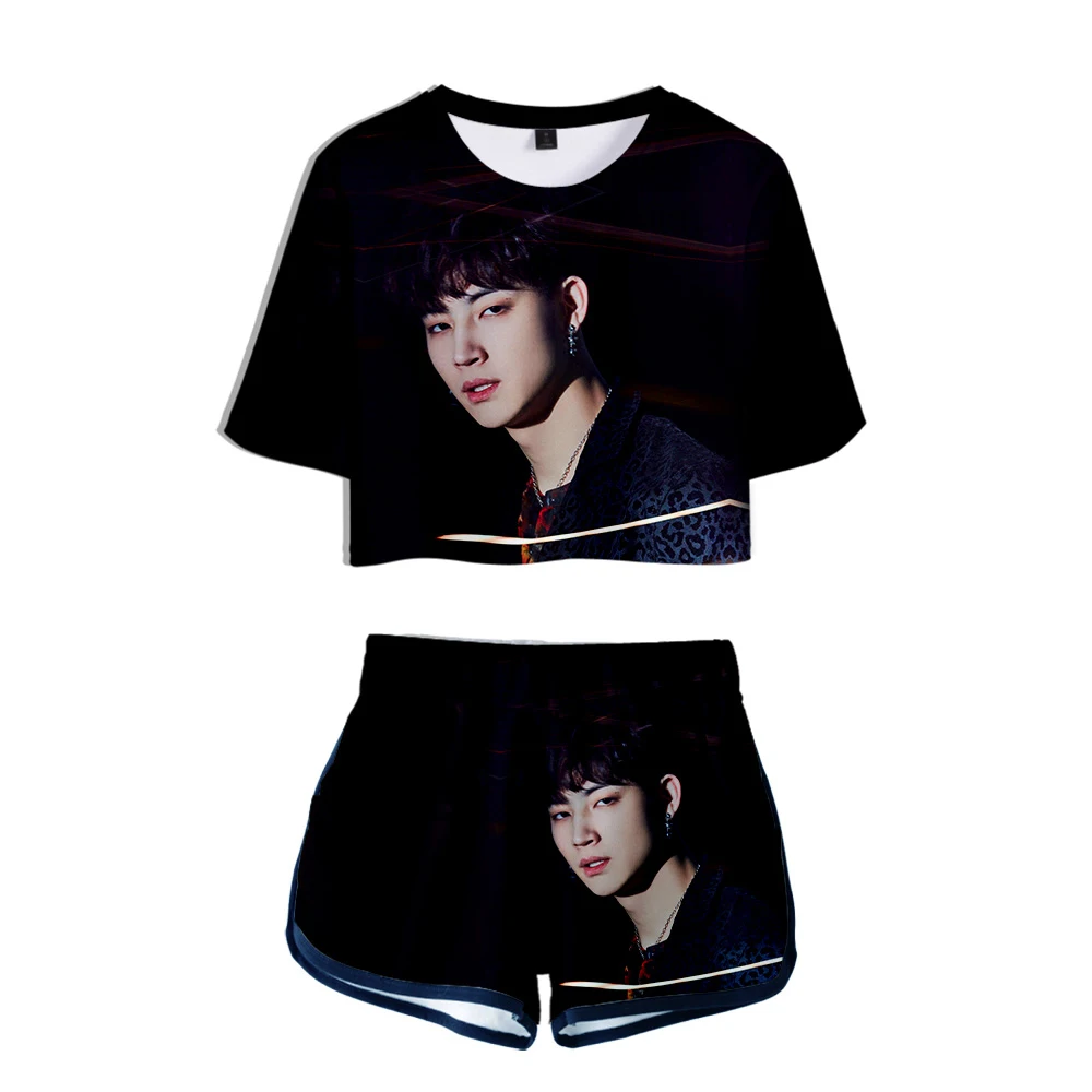 

GOT7 3D Printed Women Two Piece Fashion KPOP Summer Short Sleeve Crop Top+Shorts 2019 Hot Sale Casual Streetwear Clothes