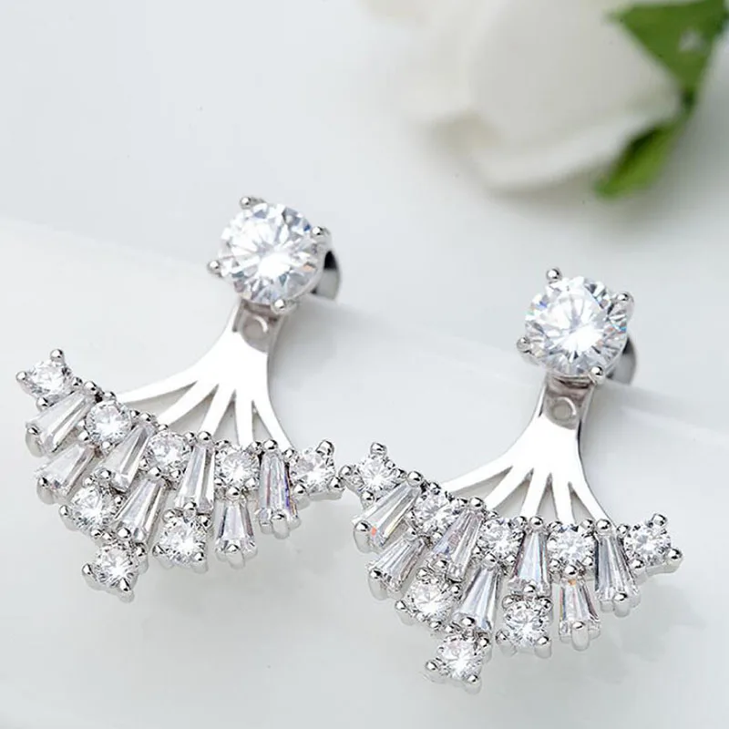 New Sparkling AAA Cubic Zirconia Ear Stud Earrings for Women Double Sided Bijoux Jewelry Wholesale | Украшения и аксессуары