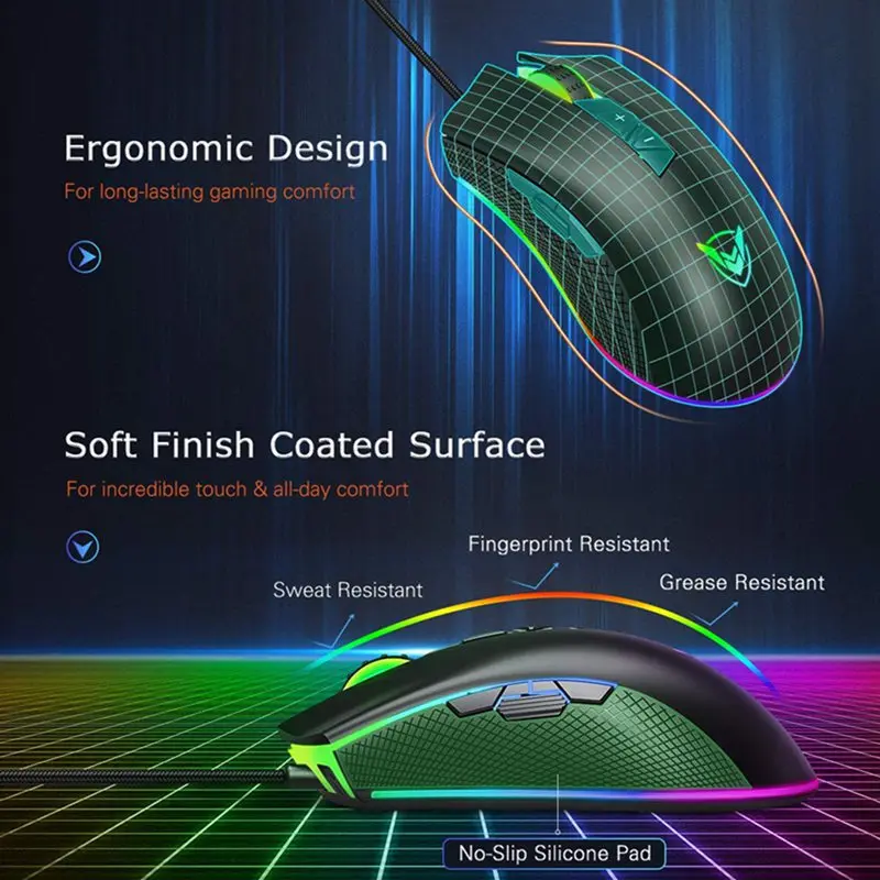 Проводная игровая мышь Pictek регулируемая 8 программируемых кнопок 10000 DPI Chroma RGB с