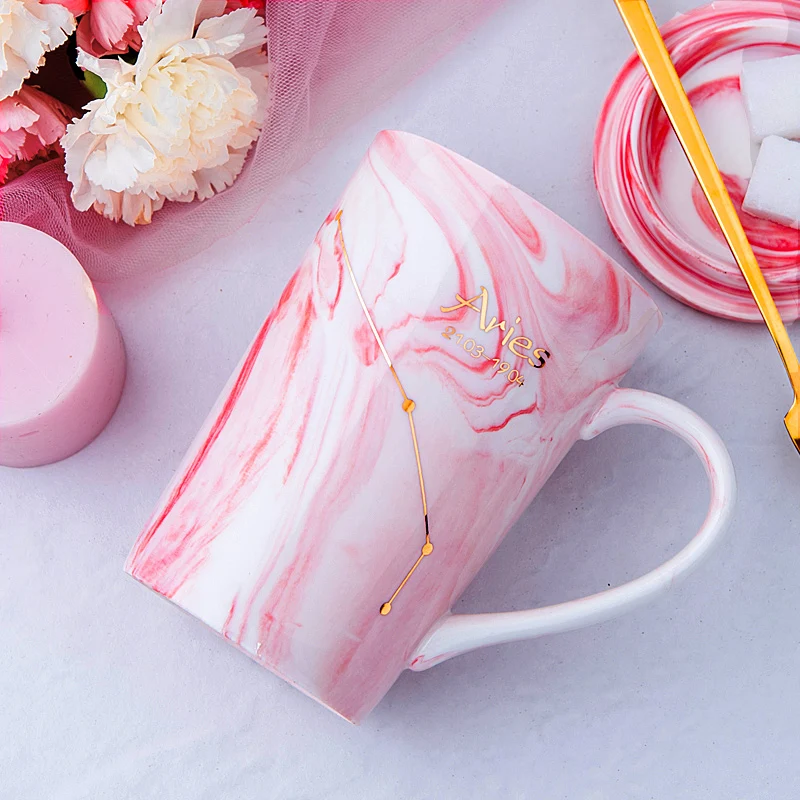 Nordic 420ml ceramic coffee milk cup popular constellation theme lucky with lid and spoon birthday wedding gift for friends | Дом и сад