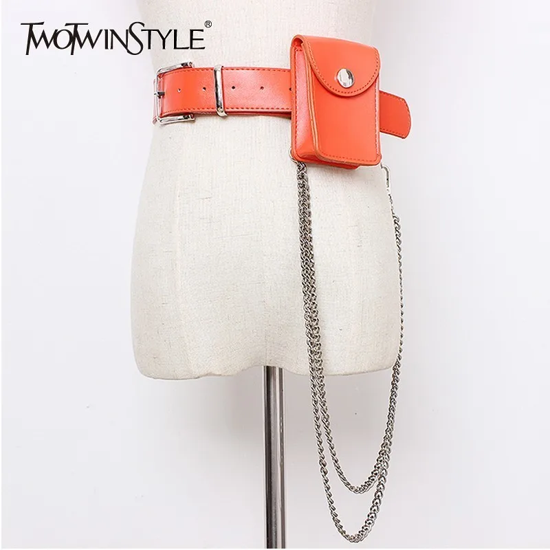 Женский ремень с сумкой TWOTWINSTYLE летний однотонный из искусственной кожи