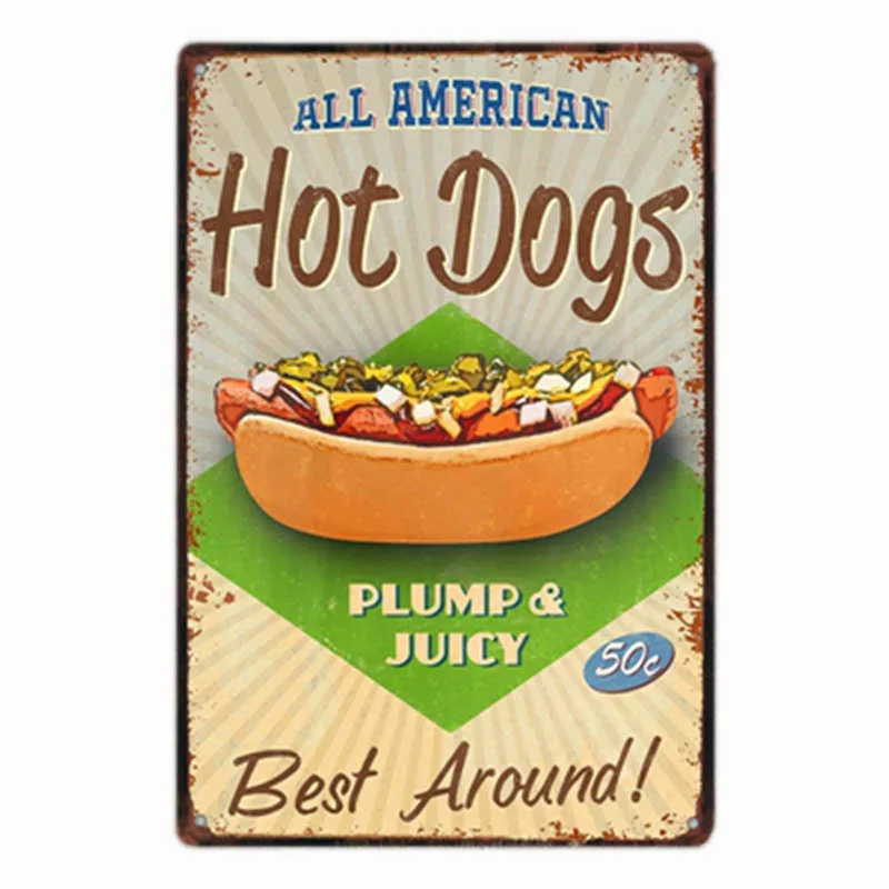 3178-1 Hot Dogs Retro Tin Sign Hotdog Metal Poster Vintage Plaque Fast Food Hotel Shop Wall Decor 20x30cm - Цвет: 3178-1