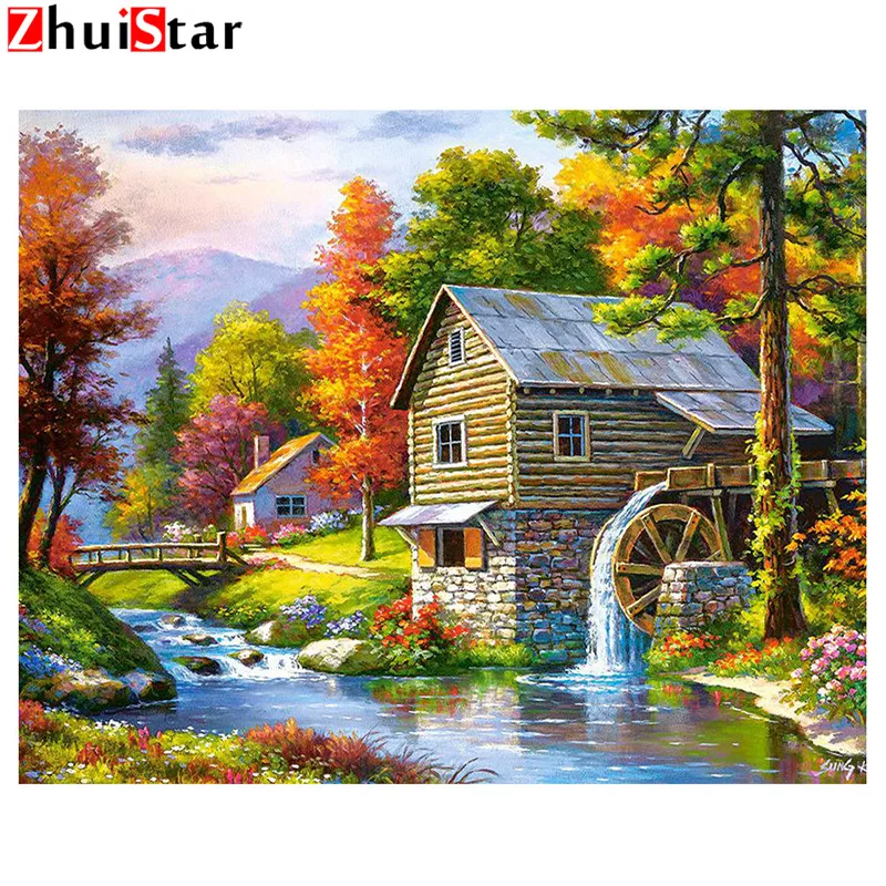 Diamond Painting Country House Scenery 5D Full Square Resin Embroidery Rhinestone Landscape Needlework Craft DIY XY1 | Дом и сад