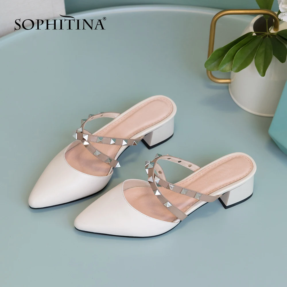 SOPHITINA/босоножки без задника модные женские туфли с заклепками на квадратном