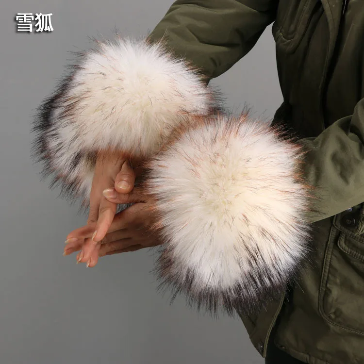 Snow Fox Женские роскошные утолщенные Зимние Теплые наручные руки перчатки кролик искусственный браслет с меховыми элементами манжеты браслеты плюшевые эластичные нарукавники шарф - Цвет: Snow Fox