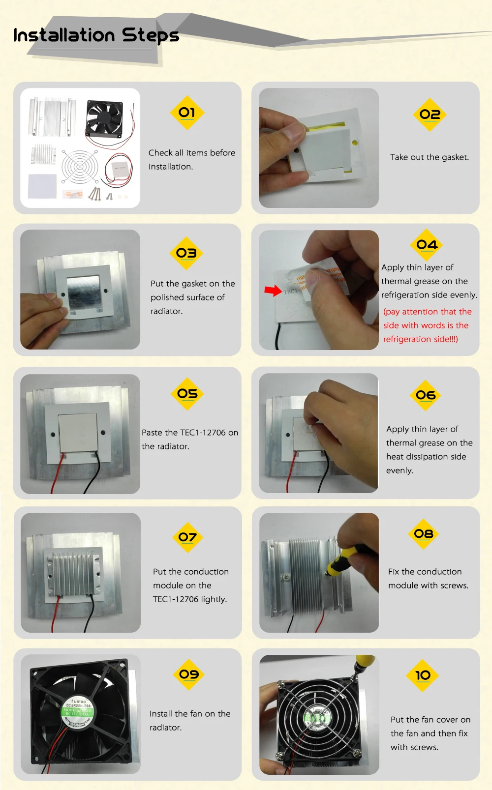 DIY термоэлектрический Пельтье холодильная система охлаждения комплект полупроводниковый кулер проводимости Модуль и радиатор и вентилятор и TEC1-12706