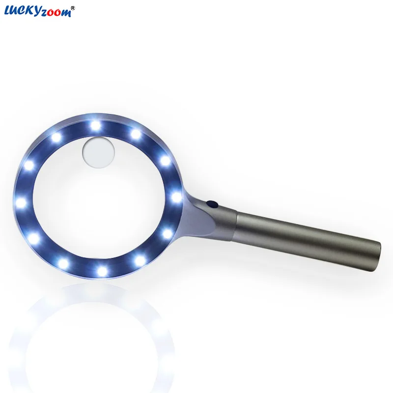 Ручное алюминиевое оптическое стекло с 12 светодиодами увеличительное 10 шт. для
