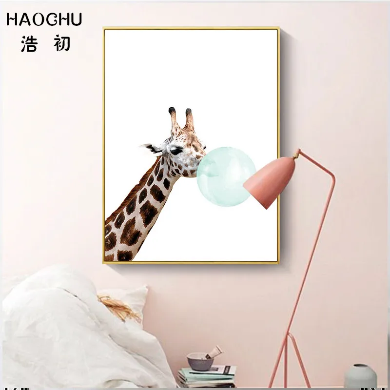 Художественная живопись HAOCHU для украшения дома милый жираф Ленивец