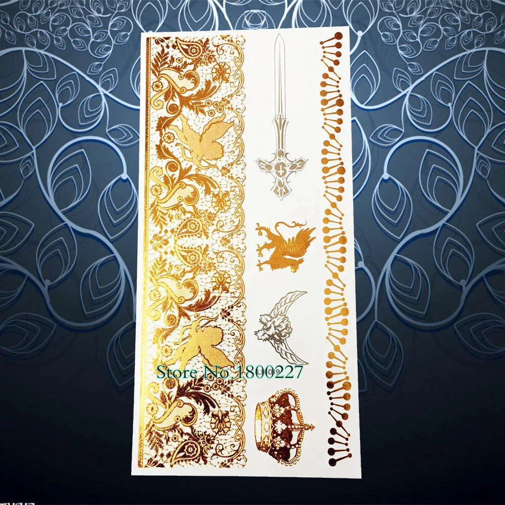 1 шт. Блестящий женский браслет из хны тату кружевной PL19 Золотая Корона меч Сфинкс