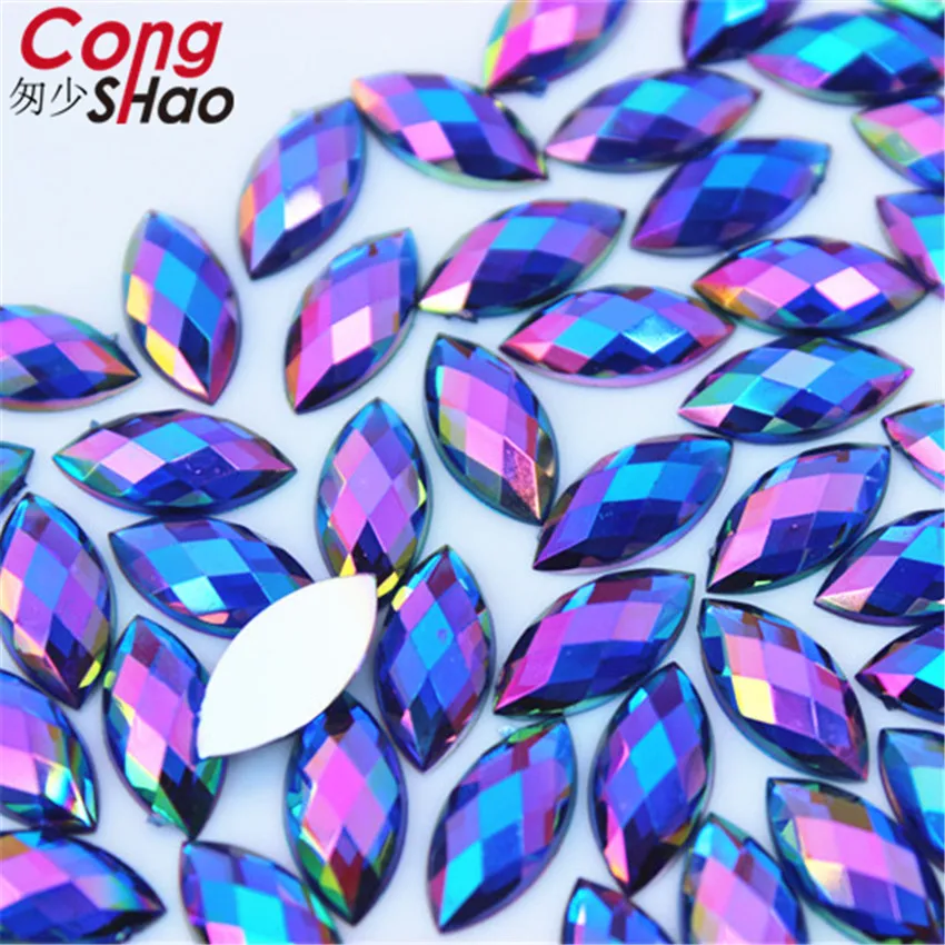 Цветные акриловые стразы Cong Shao 7*15 мм AB с плоской задней стороной 300 шт. камни и