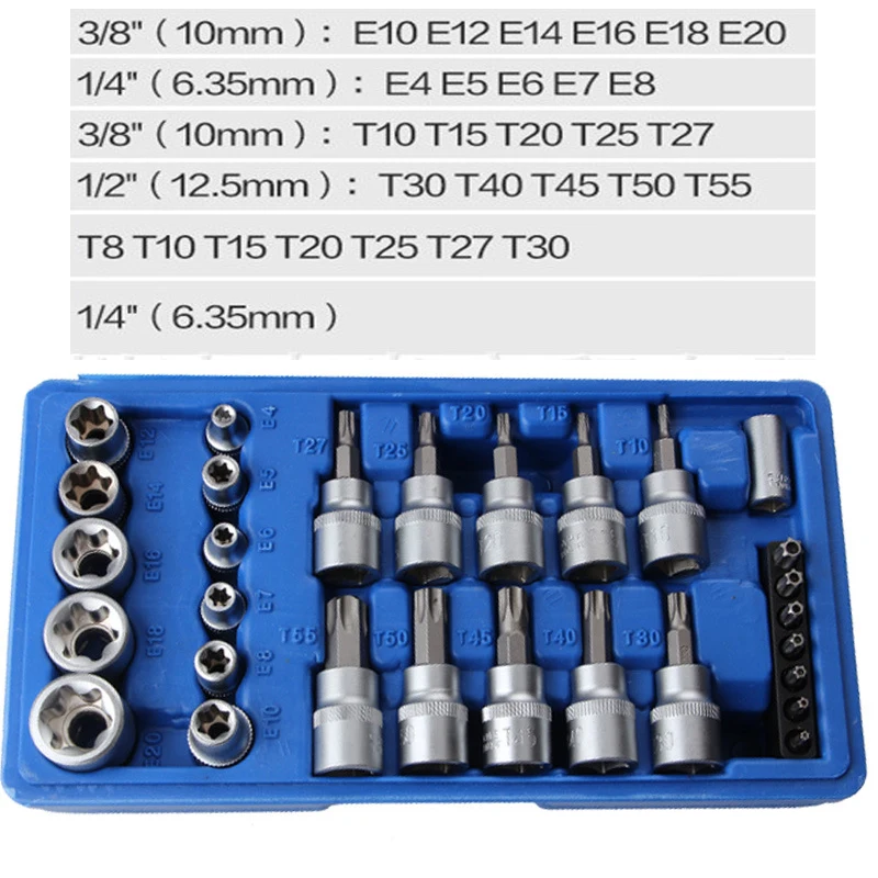 29PC Torx Socket Set of Tool Female Male E & T Sockets Kit in a Case Mechanics Enginner Repair Tools | Инструменты