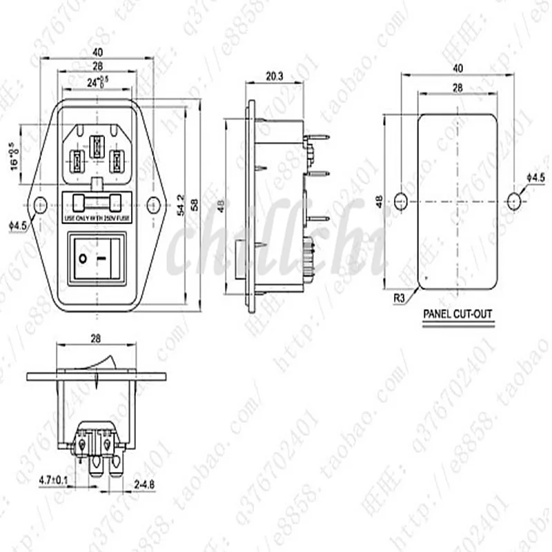 10 шт./светильник кой три розетки питания переменного тока четыре клавишных