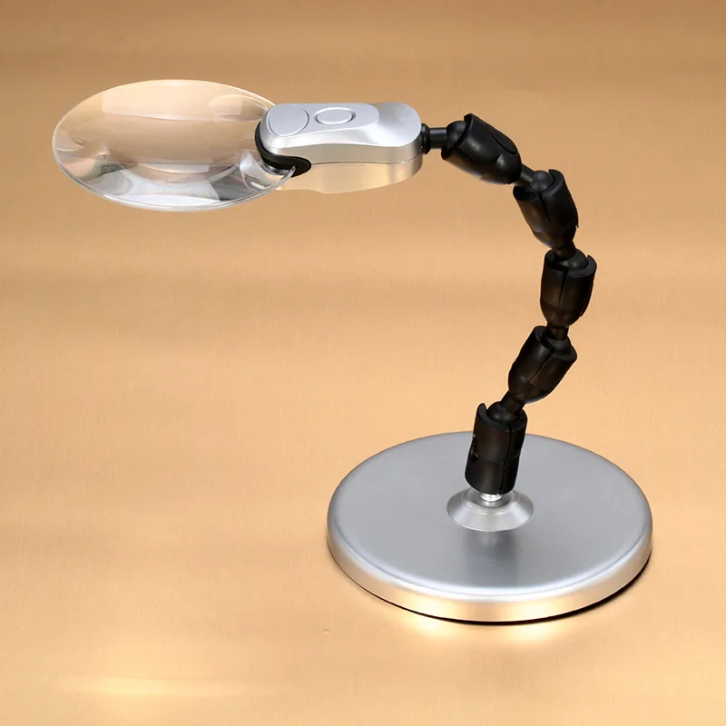 Flexible 2.5x/8x Desktop Plastic Magnifier Illuminated Led Loupe Lamp Magnifying Glass With Stand For Repairing | Инструменты