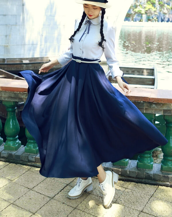 Женское платье в стиле ретро длинное с воротником Питер Пэн и рукавом три