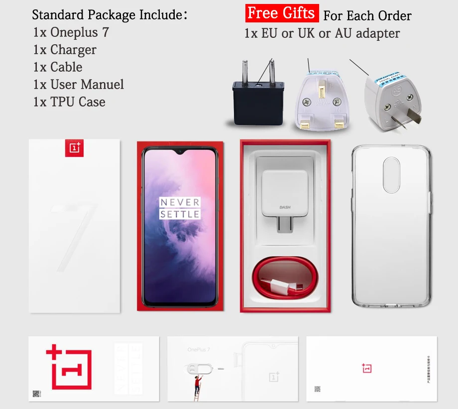 Мобильный телефон Oneplus 7 с глобальной ПЗУ 6,41 дюймов AMOLED дисплей Восьмиядерный Snapdragon 855 разблокировка экрана 3700 мАч NFC телефон