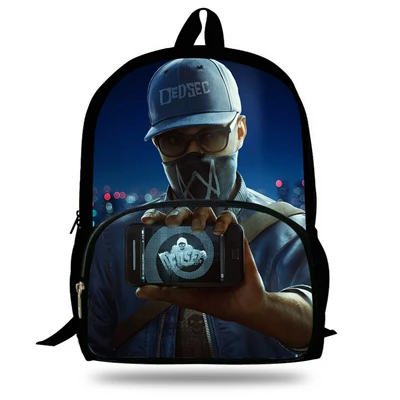 16 дюймов Лидер продаж игры печати сумки для подростков Watch Dogs рюкзак для детей мальчиков и девочек Повседневное сумки для детей студентов