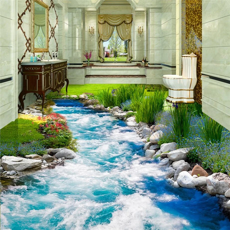 beibehang water Modern floor sticker 3D mural painting bathroom mural self-adhesive PVC photo wallpaper wall-paper flooring 3d flooring abstract rainbow 3d floor pvc self adhesive wallpaper 3d floor painting wallpaper