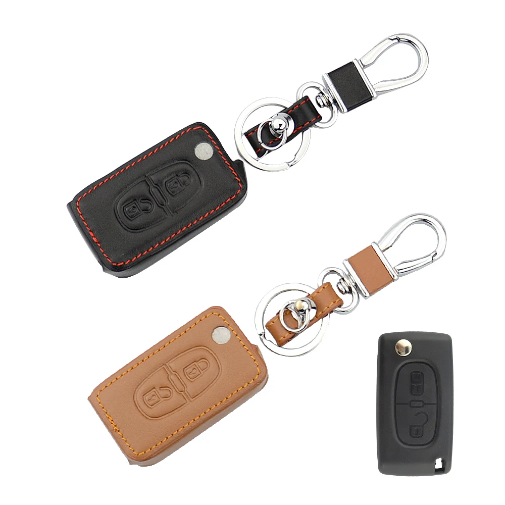 Складной кожаный чехол для автомобильного ключа OkeyTech с 2 кнопками защитный peugeot 307