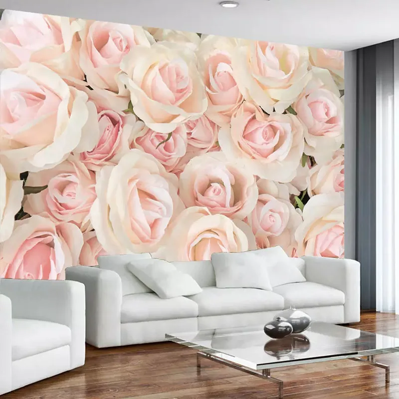 

Modern Romantic Warm Pink Rose Photo Wallpaper For 3D Living Room Bedroom Wedding Room Wall Decor Wall Covering 3D Large Mural