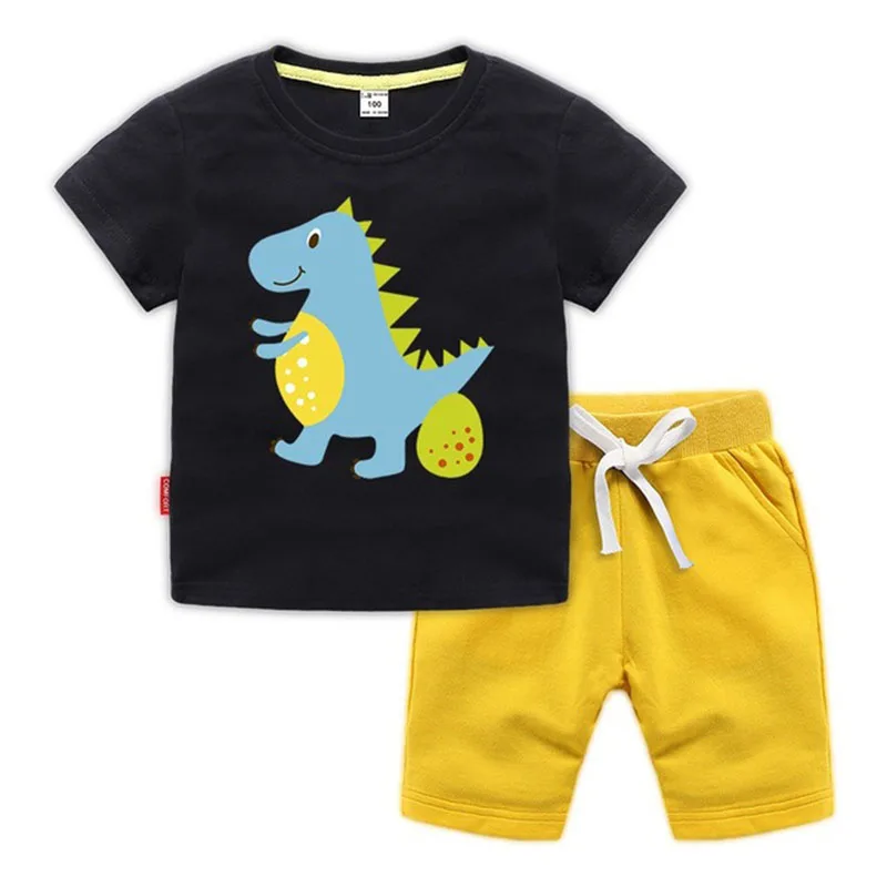 Moggi Cat Enjoy Kids Clothes Active Boys Sets Summer Short Sleeve Shirts+Shorts Pants Dinosaur 2 pieces Clothing Children 2019 | Детская