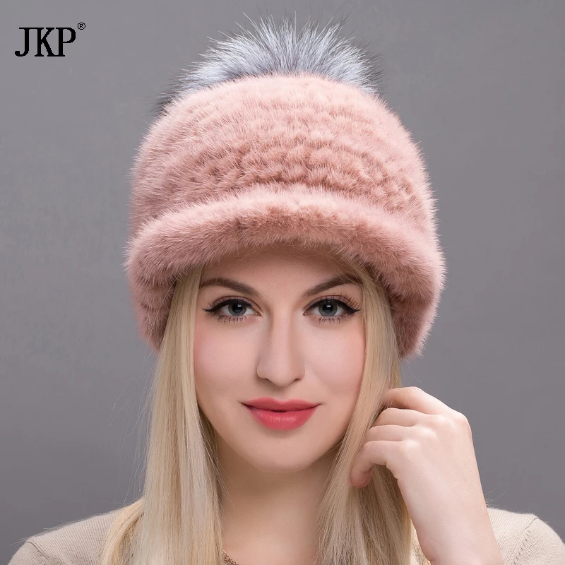 Натуральный шапка из натурального меха норки Стиль зимние Вязание животные с