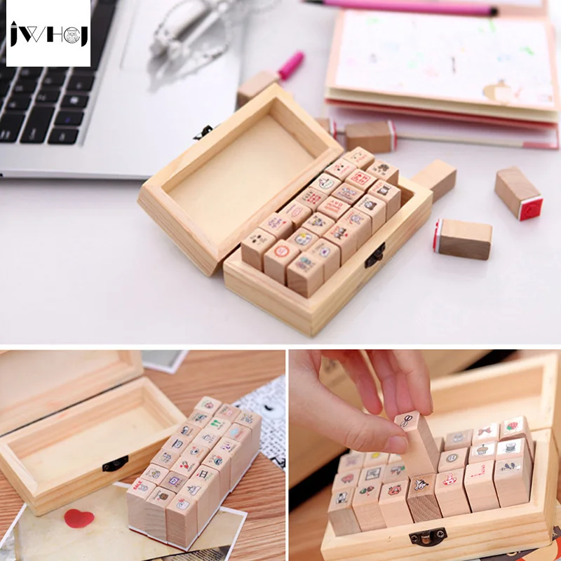 JWHCJ (21 шт./компл.) Мини штамп для ежедневника деревянный резиновый набор