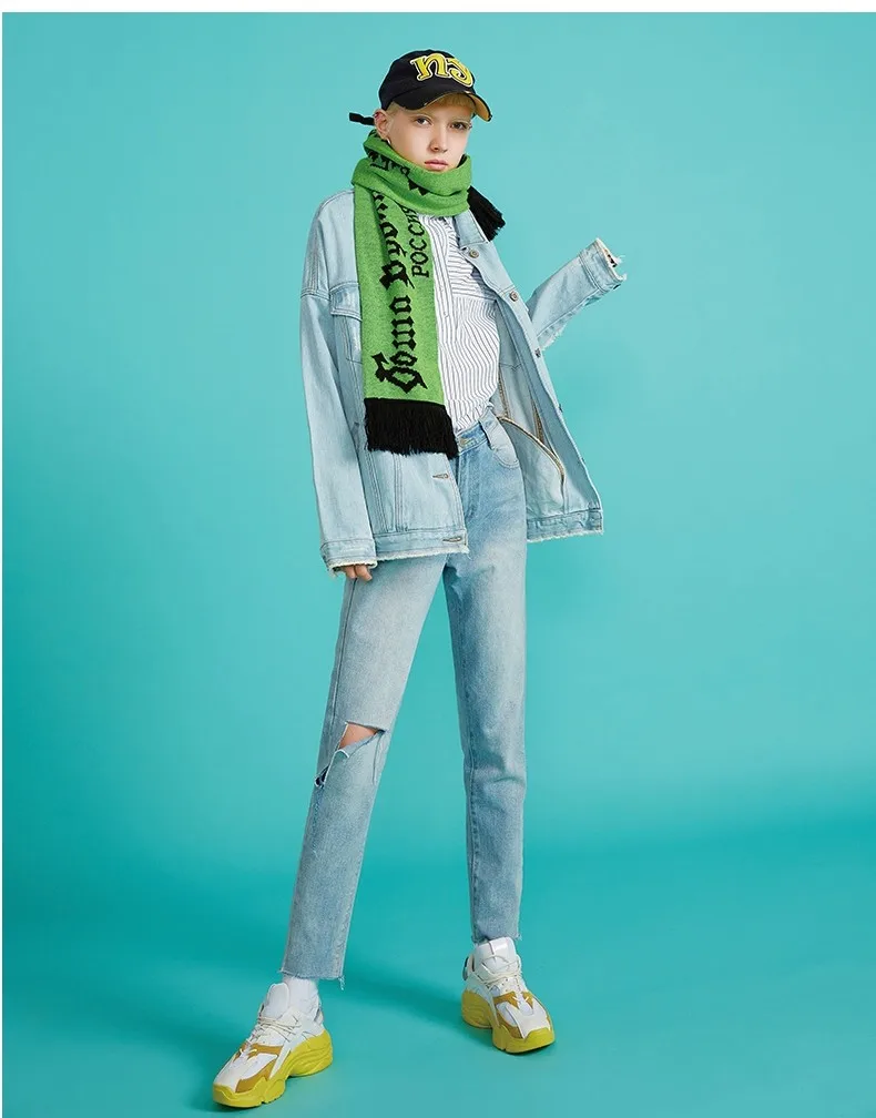 Toyouth New Autumn Loose Kroean Denim Jacket Women Long Sleeve Fashion Printed Jean Jackets Loose Womens Coat Chaquetas Mujer