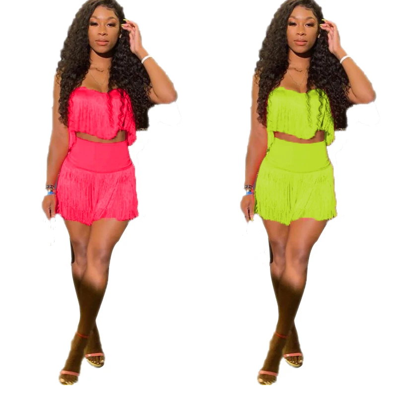 Женский неоново зеленый/розовый комплект из двух предметов укороченный топ с