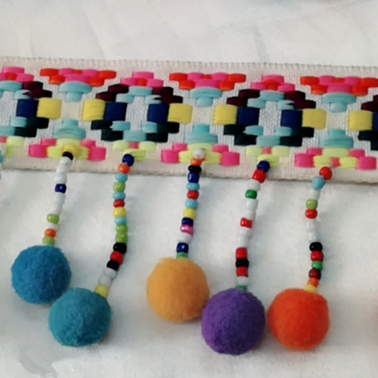 1 ярд бахрома бусины помпон отделка кисточка кружевная лента декоративная