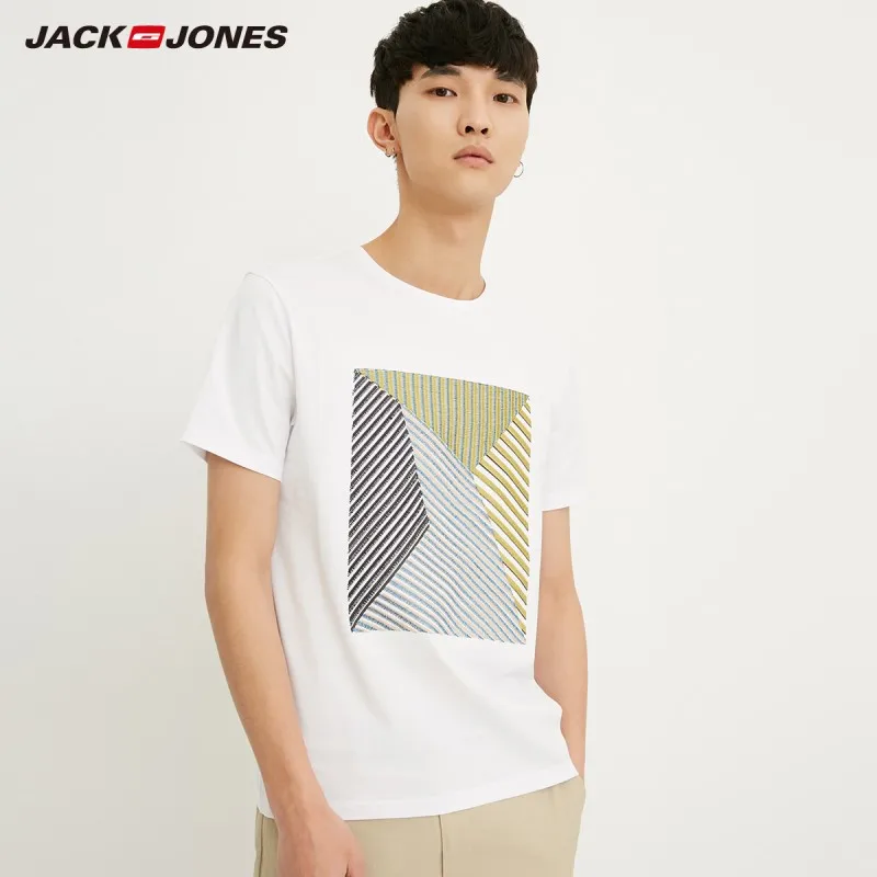 JackJones Мужская футболка с короткими рукавами и вышивкой из 100% хлопка E |