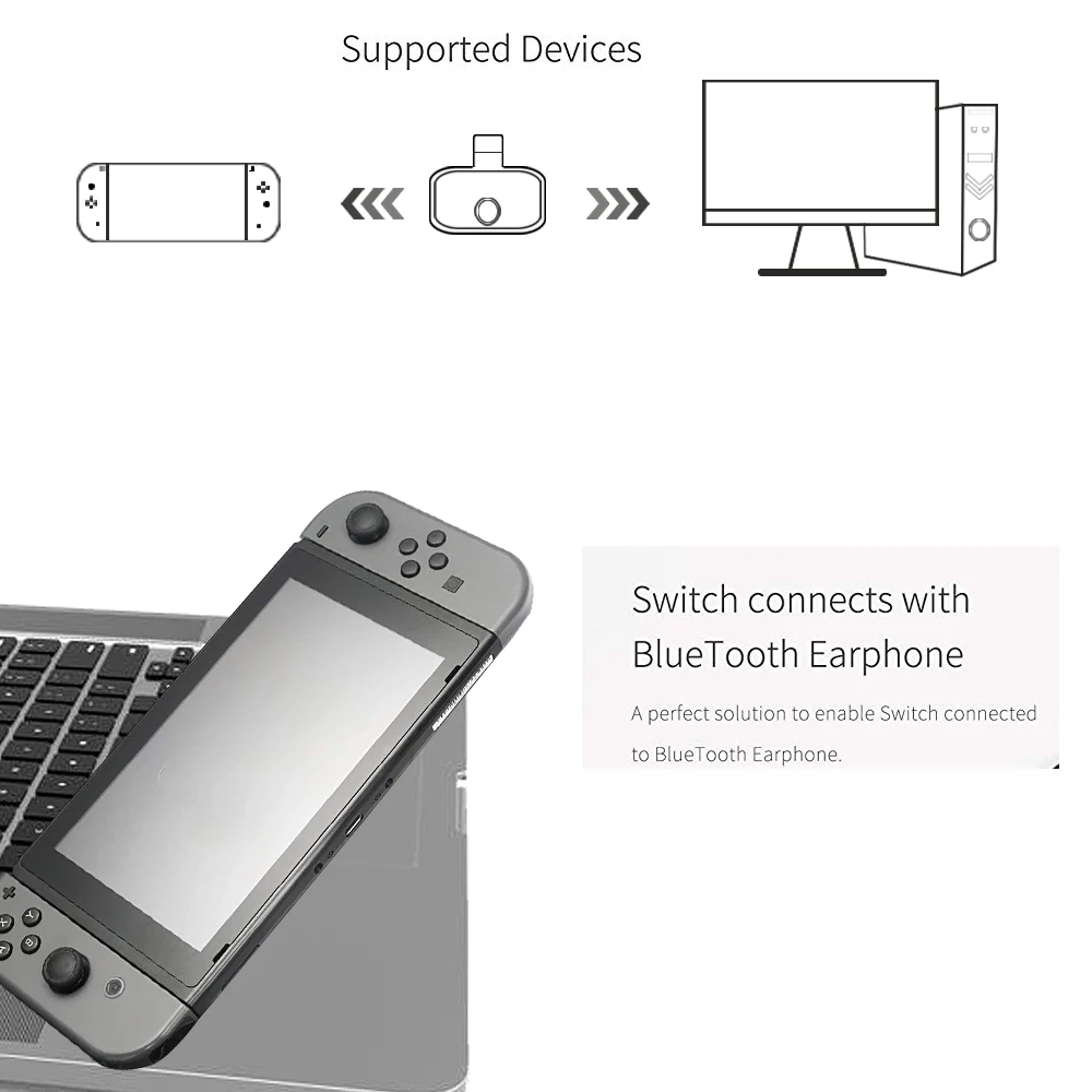 B26 Type-C Wireless Audio Adapter for Nintendo Switch&ampPC DualLink Support Bluetooth4.2 Transmitter No Sound Lag and Easy To Pair |