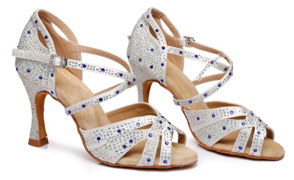 silver heel 8.5cm Женские кроссовки; Танцевальная обувь для джаза, сальсы, латинских танцев; квадратная танцевальная обувь; стразы; яркие цвета; JuseDanc - Цвет: silver heel 8.5cm