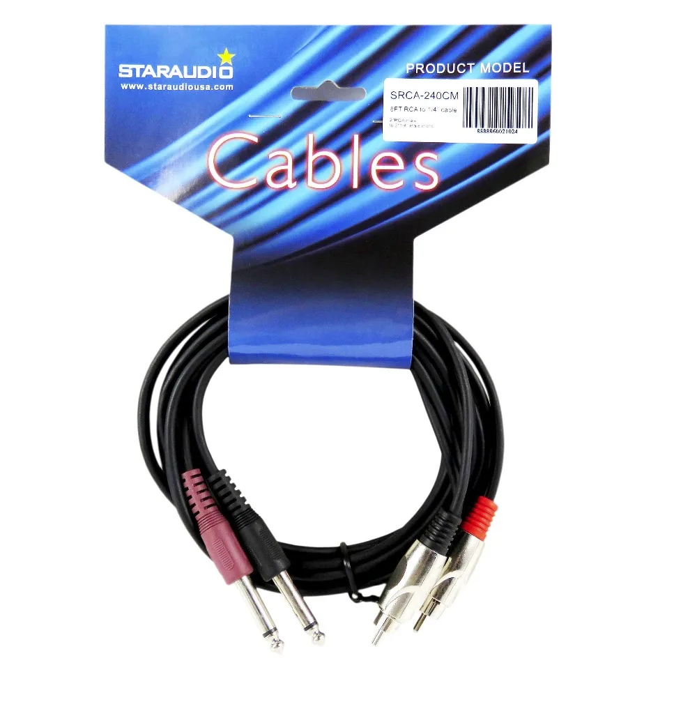 

STARAUDIO 4Pcs In Pack 8FT(2.4M) 2 - 1/4In (6.3mm) Mono Male to 2-RCA Male Audio Cables SRCA-240CM