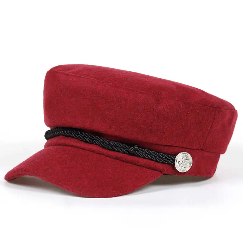 wine red 2 TUNICA Женская бейсбольная кепка для отдыха с серебряной пряжкой и фиксированной шнуровкой, Модный женский берет из чистой шерсти - Цвет: wine red 2