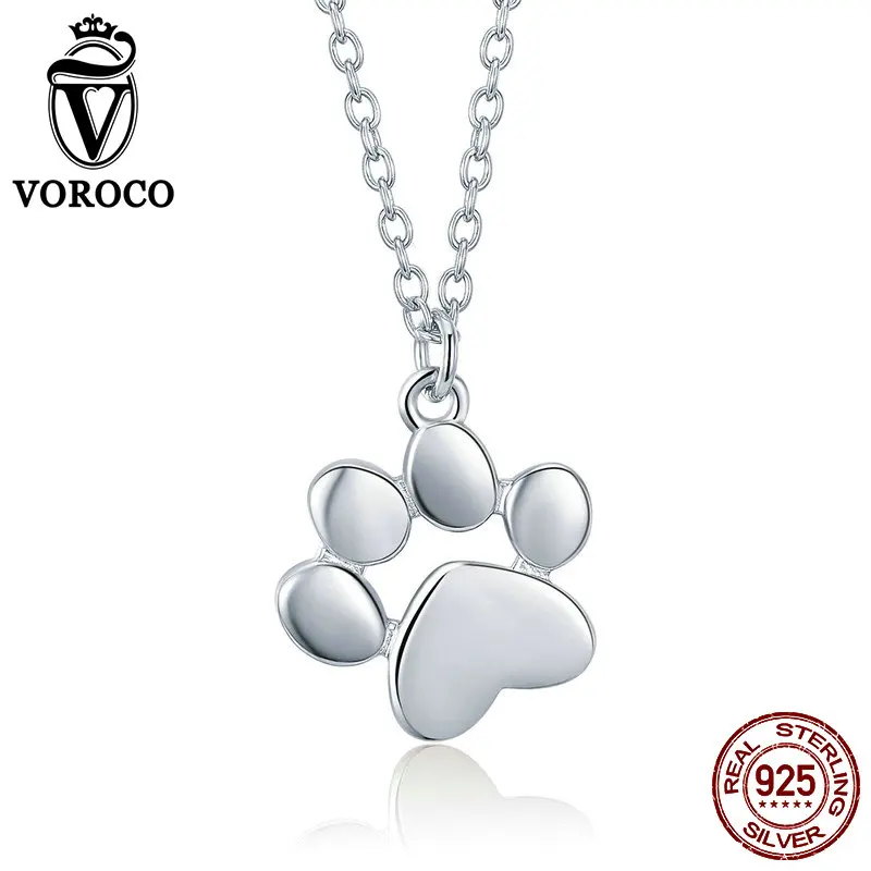 VOROCO модное Настоящее 925 пробы Серебряное домашнее животное собака следы лап милое ожерелье цепь для женщин кулон ювелирные изделия BKN275