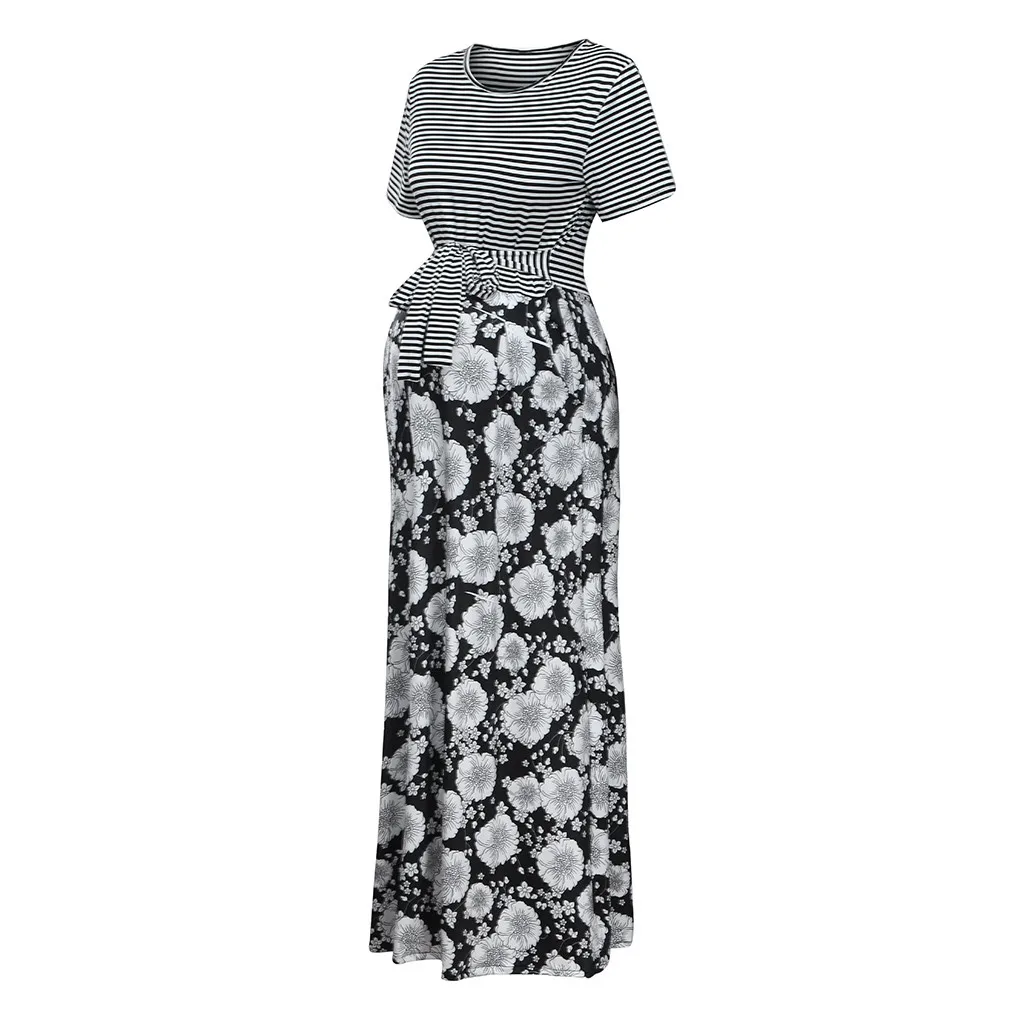 Женское платье для беременных с коротким рукавом цветочный принт полосатый