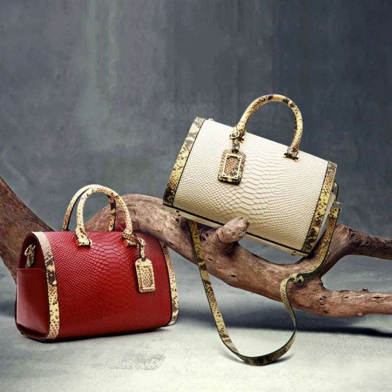 100% натуральная кожа женская сумочка под змеиную кожу Большая вместительная