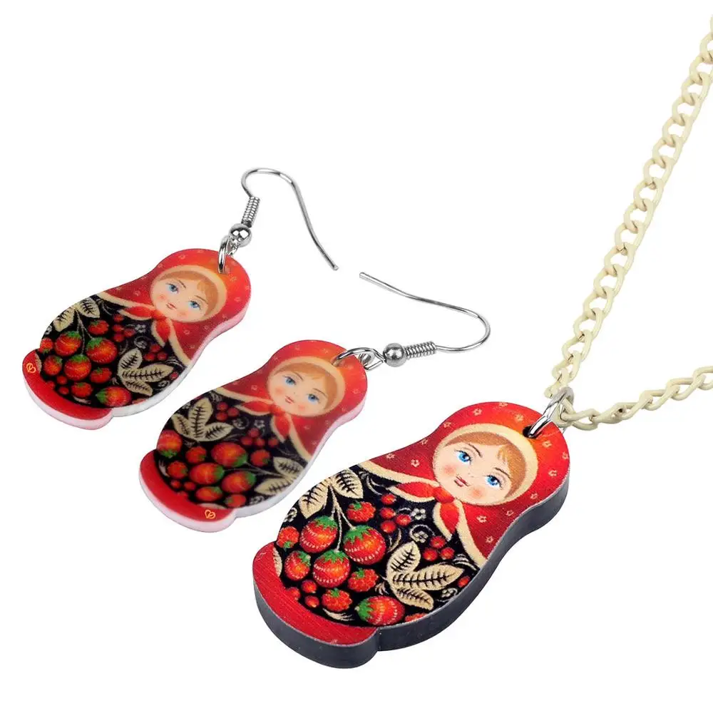 WEVENI Акриловые Ювелирные наборы красный фрукт русская Кукла Ожерелье Серьги